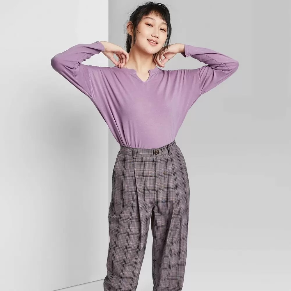 Women’s Long Sleeve V-Neck Notch Cropped T-Shirt - Wild Fable